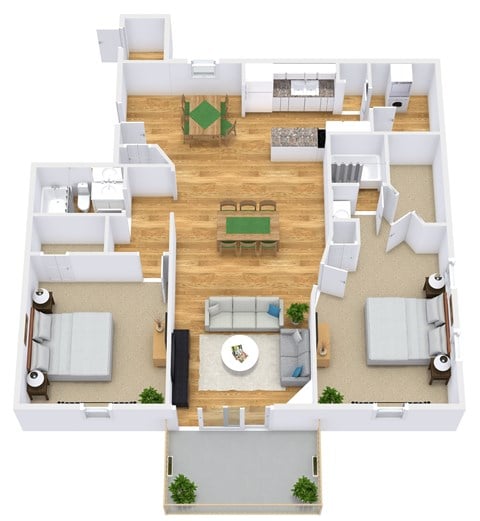 Floor plan for 2 beds, 2 baths, 1225 sqft